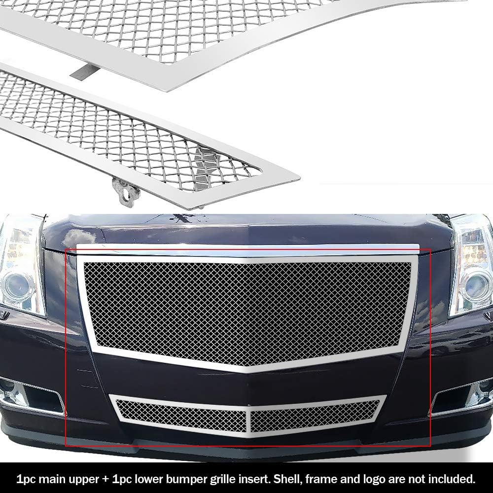Compatible with 2008-2013 Cadillac CTS Stainless Steel Mesh Grille Grill Insert Combo A77768T