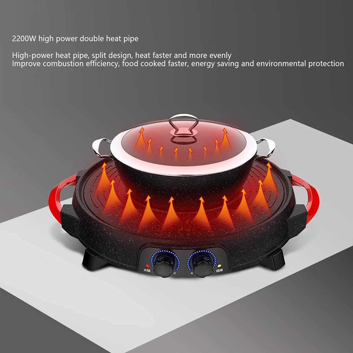BBQ Smokeless Grill Multifunctional BBQ hot Pot Double Pot,Integrated Kitchen Pot,Electric hot Pot,Electric Barbecue Grill