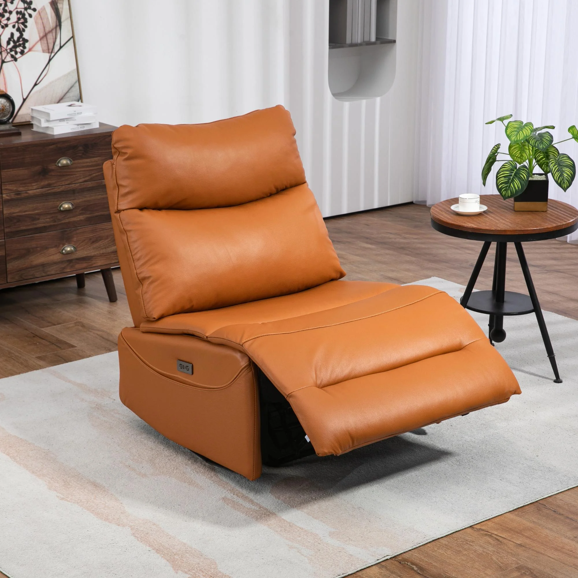 JUUXO Genuine Leather Power Recliner - Extra Wide Reclining Sofa Chair No Armrests Design Big Man Recliner 350 lbs…