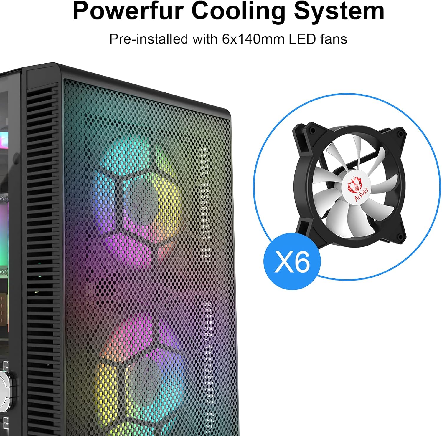 ATX Mid-Tower PC Gaming Case with Magnetic Design Dust Filter Pre-Installed 6 x 140mm Fans Glass Side Panel Cable Management System Airflow Computer