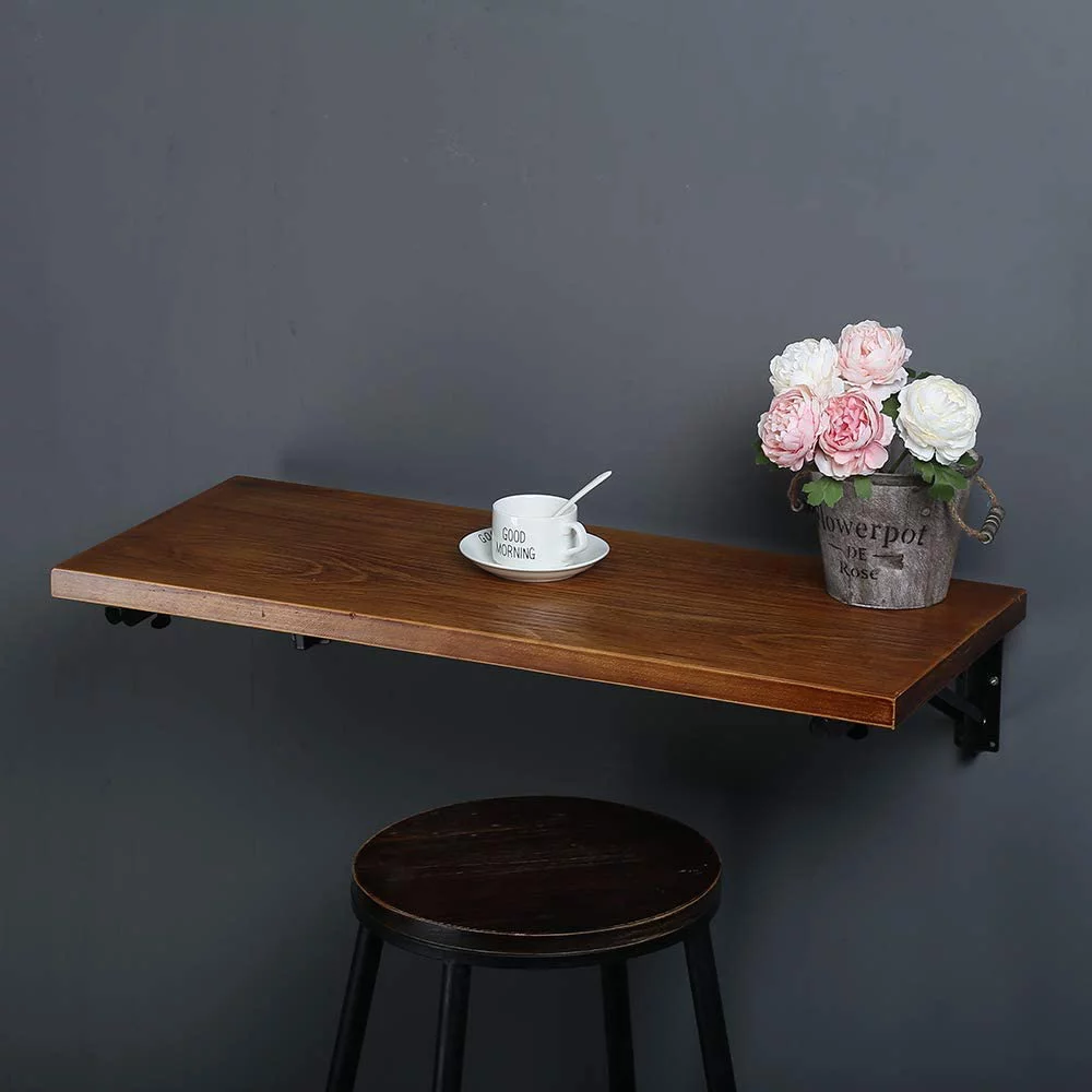 (47" Lx14 W) Industrial Rustic Folding Wall Mounted Workbench Drop Leaf Table, Dining Table Desk, Pine Wood Wall Mounted Bar Tables,Workbench