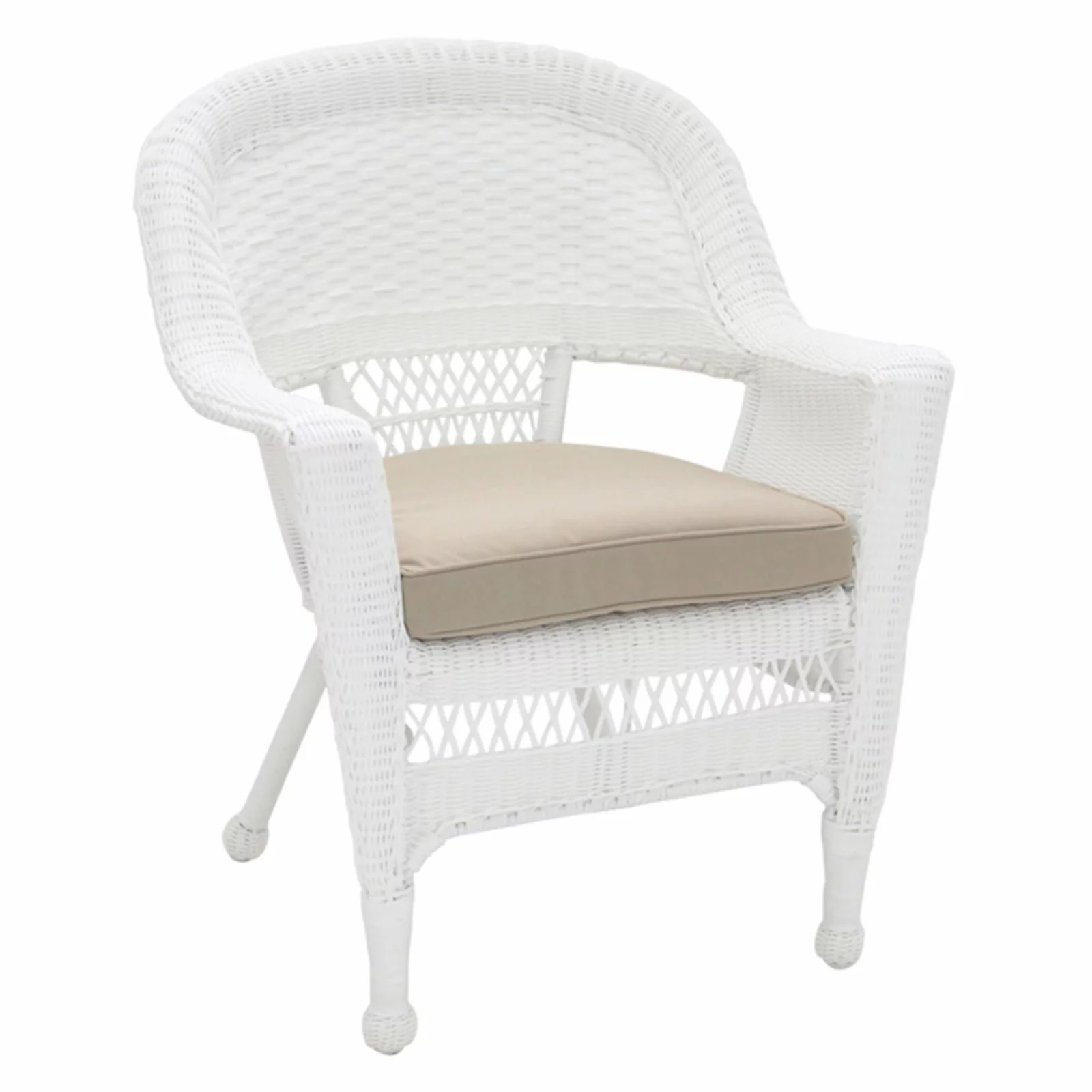Jeco White Wicker Chair with Green Cushion