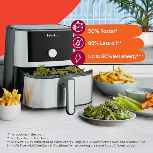 Instant Pot Vortex Plus 4QT Air Fryer, Custom Program Options, 6-in-1 Functions Crisps, Broils, Roasts, Dehydrates, Bakes, Reheats