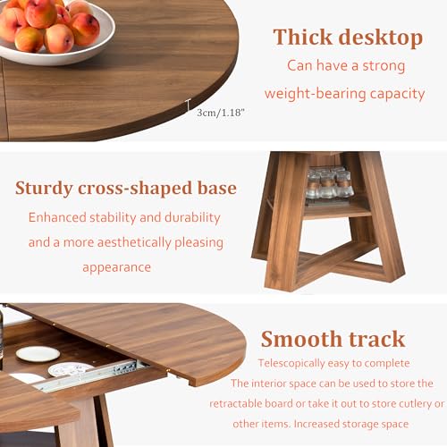 43.3in-59in Extendable Round Dining Table for 4-8,Modern Kitchen Oval Dining Table with Removable Leaves Space Saving
