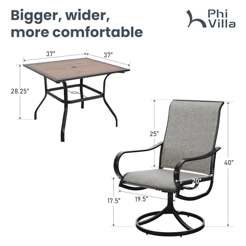 PHI VILLA 5 PCS Outdoor Patio Dining Set with Swivel Dining Chairs (Blue) and 37"x 37" Metal Steel Dining Table(1.57" Umbrella Hole)
