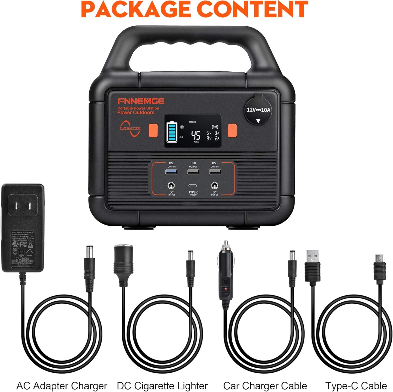 FNNEMGE 300W Portable Power Station (350W Peak), 266Wh Solar Outdoor Generator, 72000mAh 60W PD Power Bank with Dual 110V AC Outlets 12V/10A DC Out