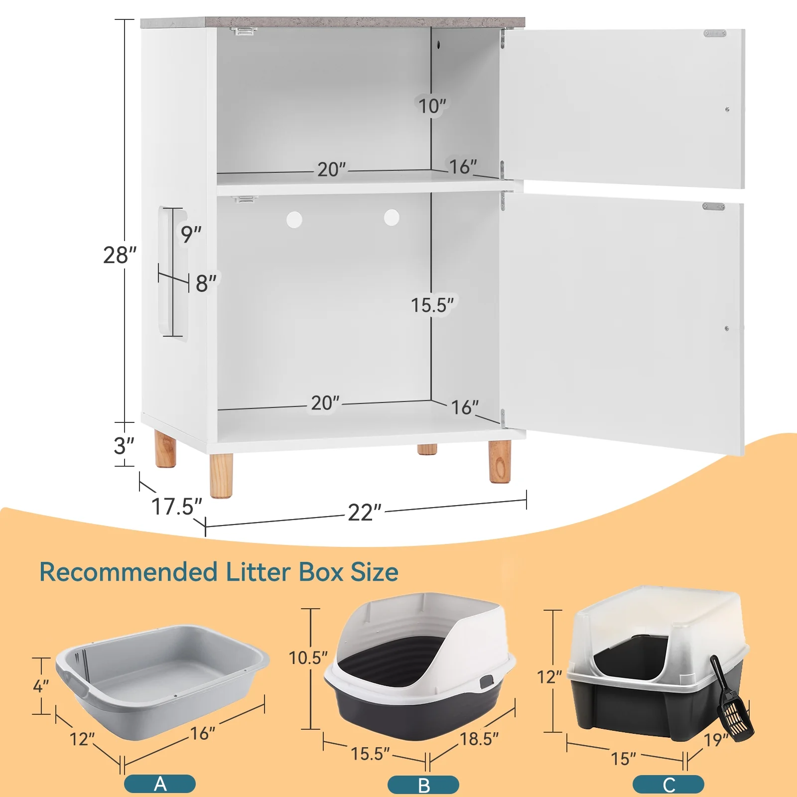 PETSFIT Cat Litter Box Enclosure, Odor-Free Design, Storage Cabinet, Easy-Clean, and Stylish Hidden Cat  Litter Box Furniture White