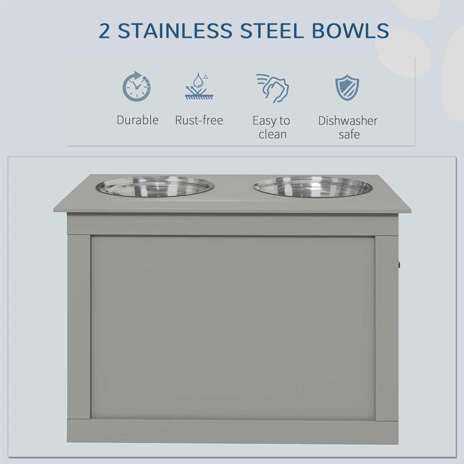 PawHut Raised Pet Feeding Storage Station with 2 Stainless Steel Bowls Base for Large Dogs and Other Large Pets