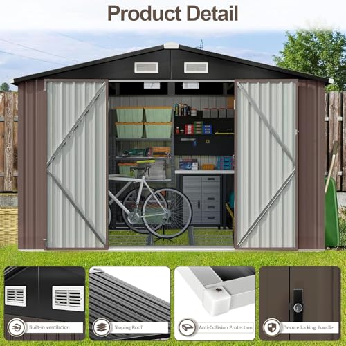 Aoxun 6.2x4 FT Shed Outdoor Storage Shed Metal Garden Shed with Lockable Doors & Slooping Roof Tool Shed Bike Shed for Backyard, Patio