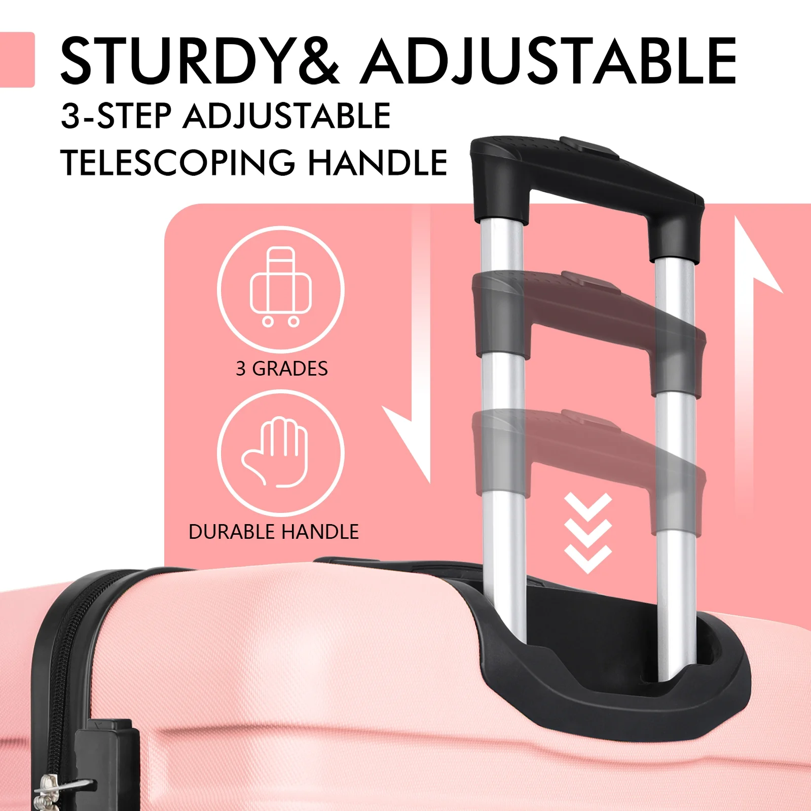 AMZFUN 3PCS Luggage Sets,PC+ABS Hardside Lightweight Suitcase with Silent Universal Wheels, TSA Lock Carry On Luggage 20/24/28 Inch Pink