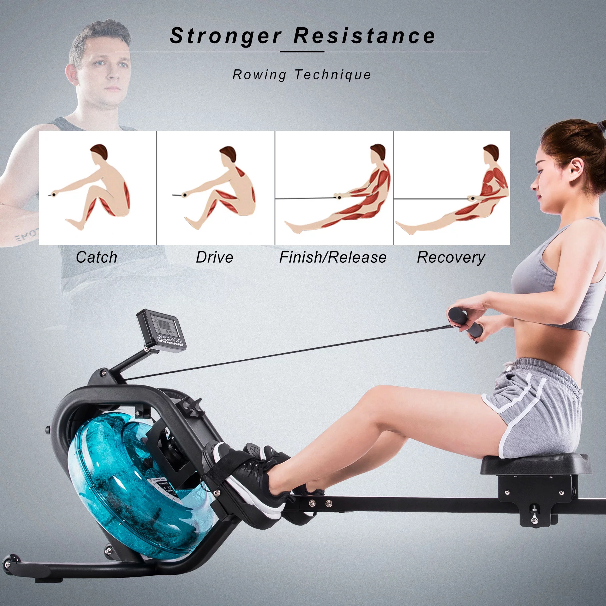 Water Rowing Machine for Home,Water Rowing Machine Rower with LCD Monitor, Exercise Workout Water Rower for Home Use