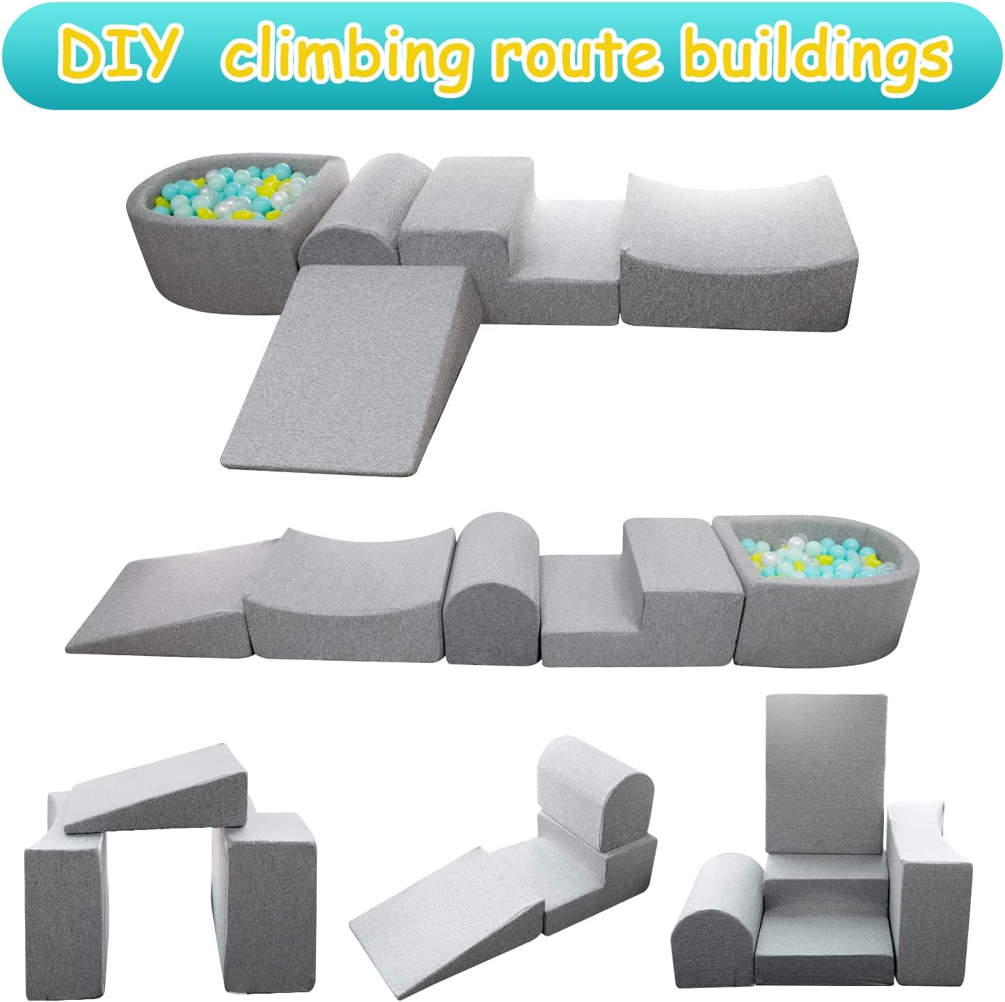 Soft Foam Climbing Blocks and Ball Pit for Toddlers - For Indoor Crawling, Sliding and Play