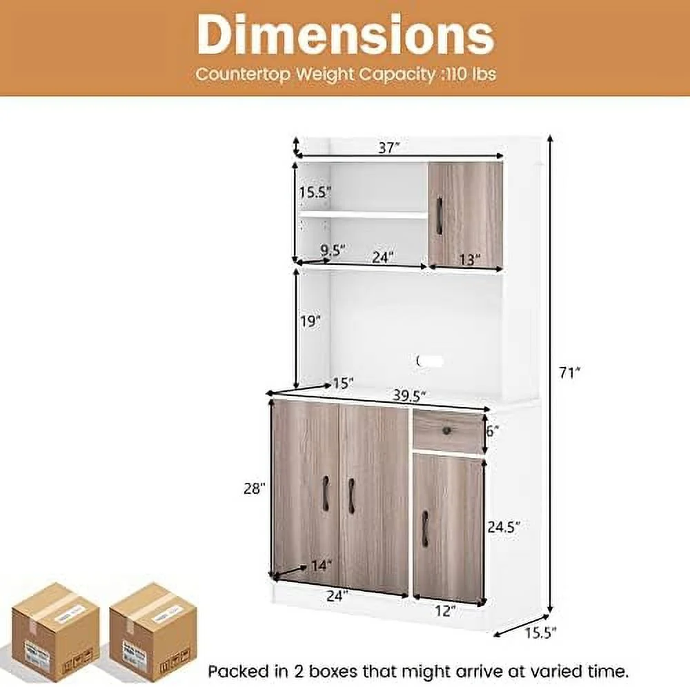 CCBIUOMBO Kitchen Pantry  Cabinet  71'' Freestanding Microwave Cupboard with 3 Cabinets
