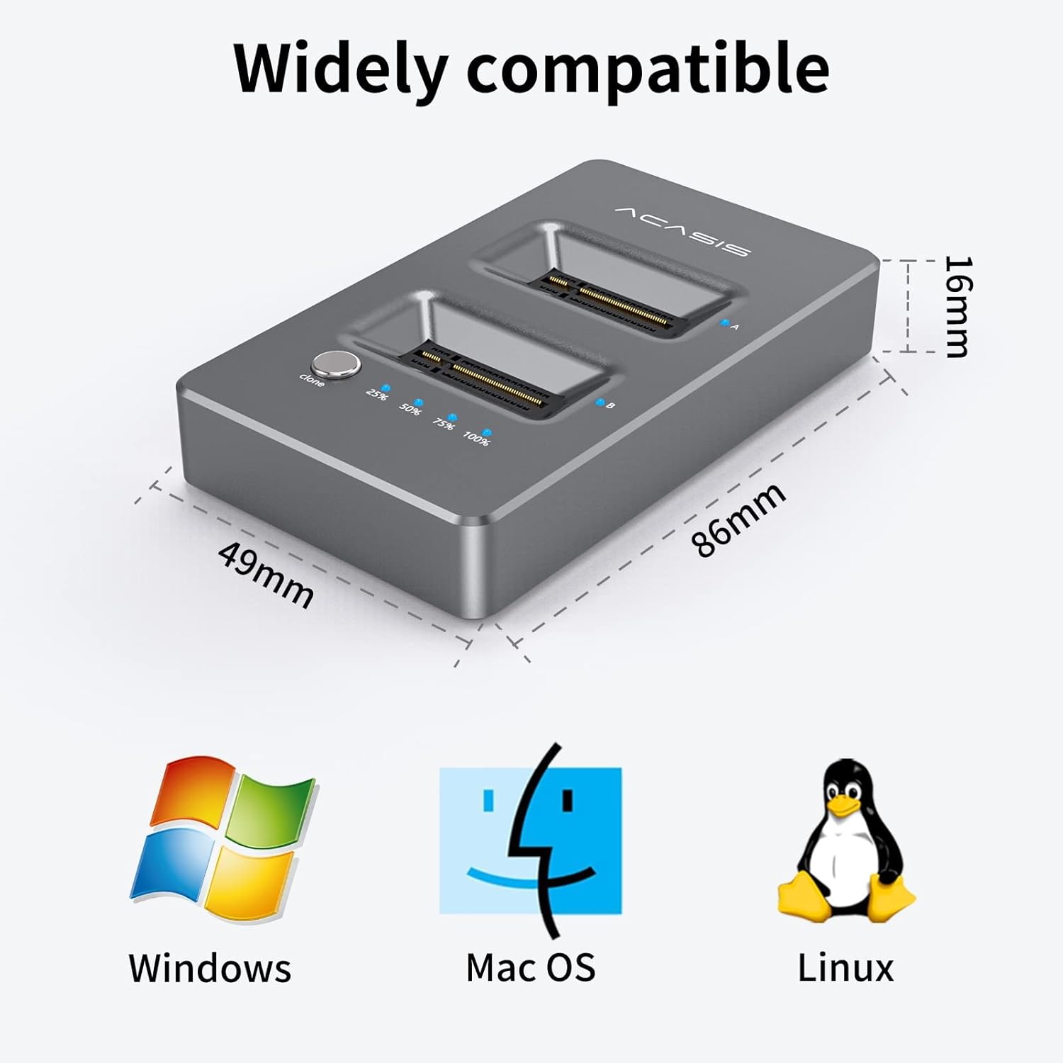 ACASIS Dual-Bay M.2 NVME Docking Station, Dual Nvme M.2 Duplicator Offline Clone, Tool-Free USB Type-C SSD Enclosure Compatible with M Key SSDs