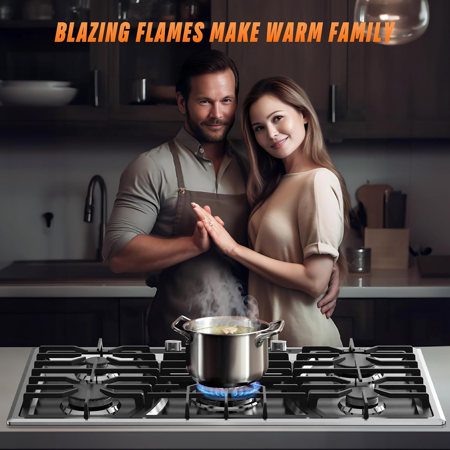 36 Inch Gas Cooktop, Maharlika Gas Stove Top Bulit-in with 5 Burner Stainless Steel Total 41,132 BTU, 36" NG/LPG Convertible Cooktops Dual Fuel