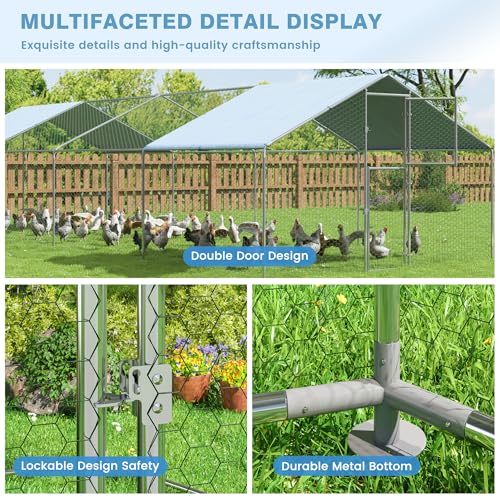Polar Aurora Metal Chicken Coop, Large Outdoor Chicken Pen, Walk-in Chicken Run for 6-20 Chickens
