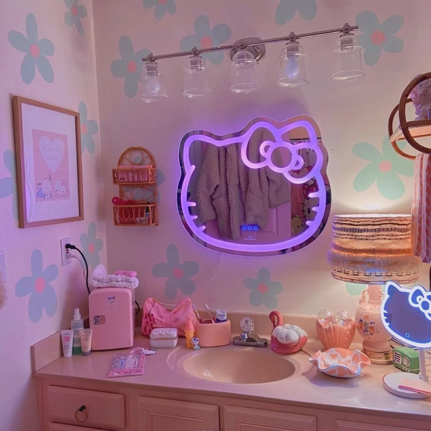 Impressions Vanity Hello Kitty LED Makeup Mirror, Wall Mount Tabletop Lighted Mirrors with Touch Sensor - Radiant Selections