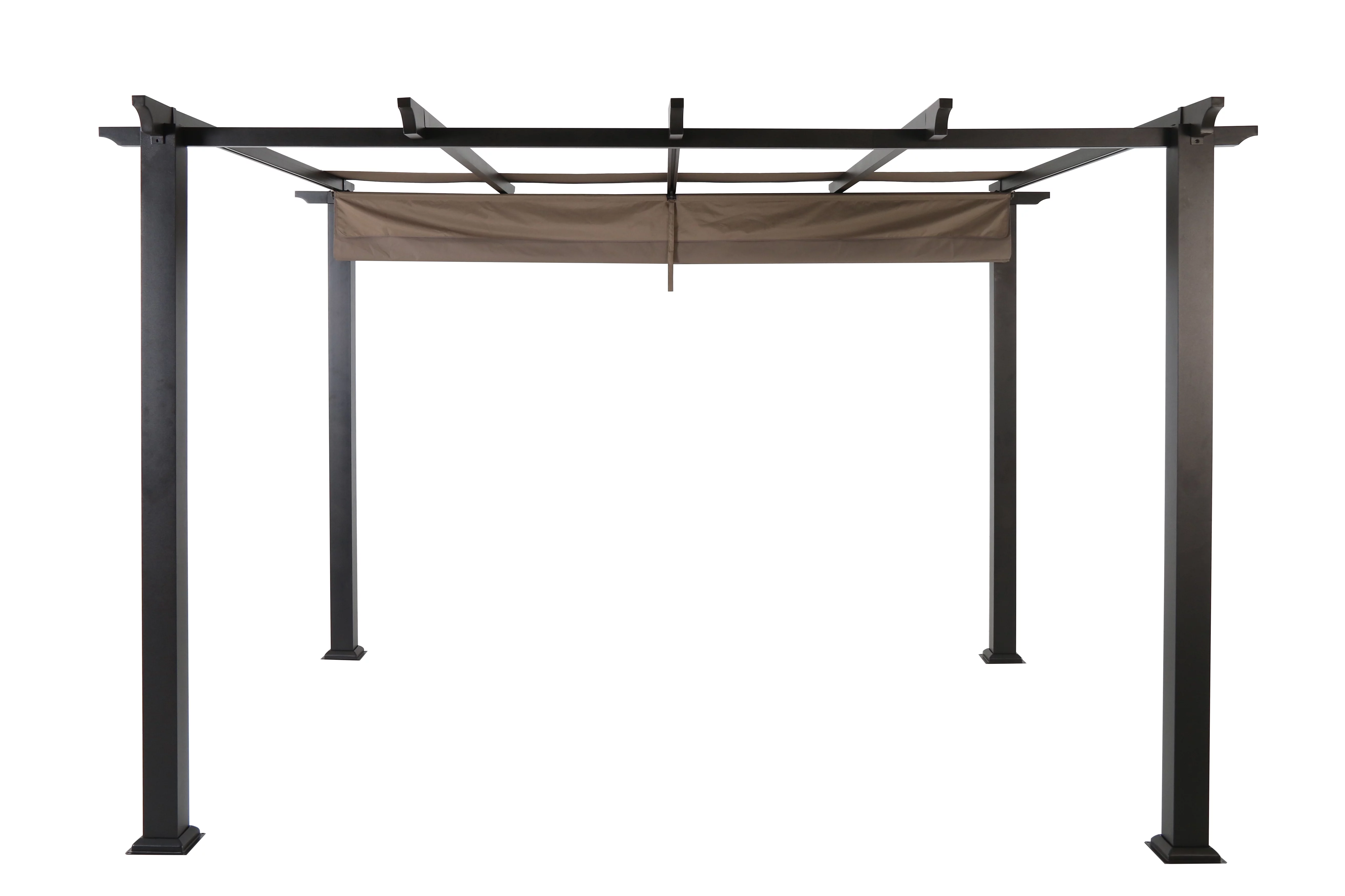 Better Homes & Gardens Meritmoor 9.5'L x 11.8'W x 7.7'H Steel Pergola with Canopy, Black/Brown