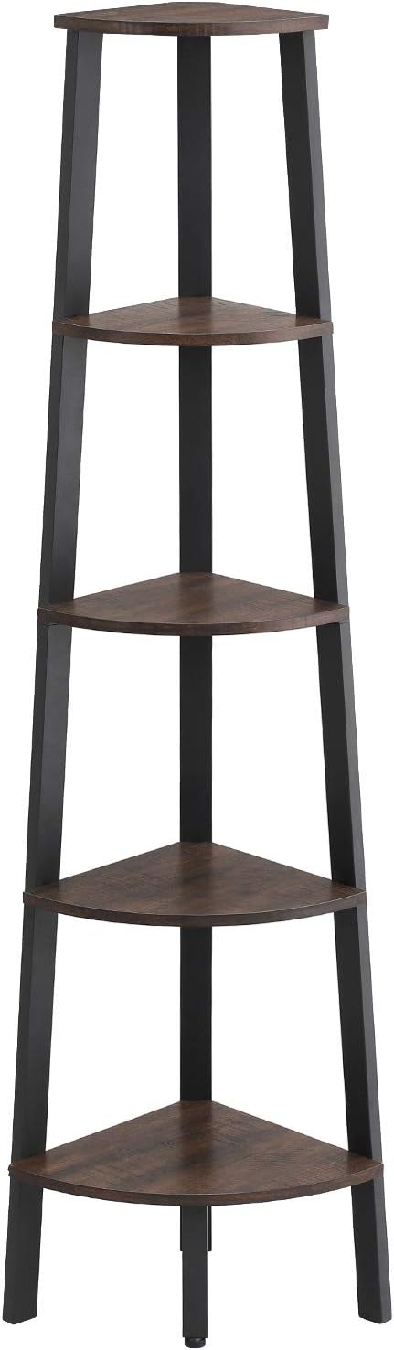 VASAGLE Industrial Ladder Shelf, 5-Tier Bookcase, Storage Unit, with Metal Frame, for Living Room, Kitchen, Rustic Dark Brown ULLS45BF