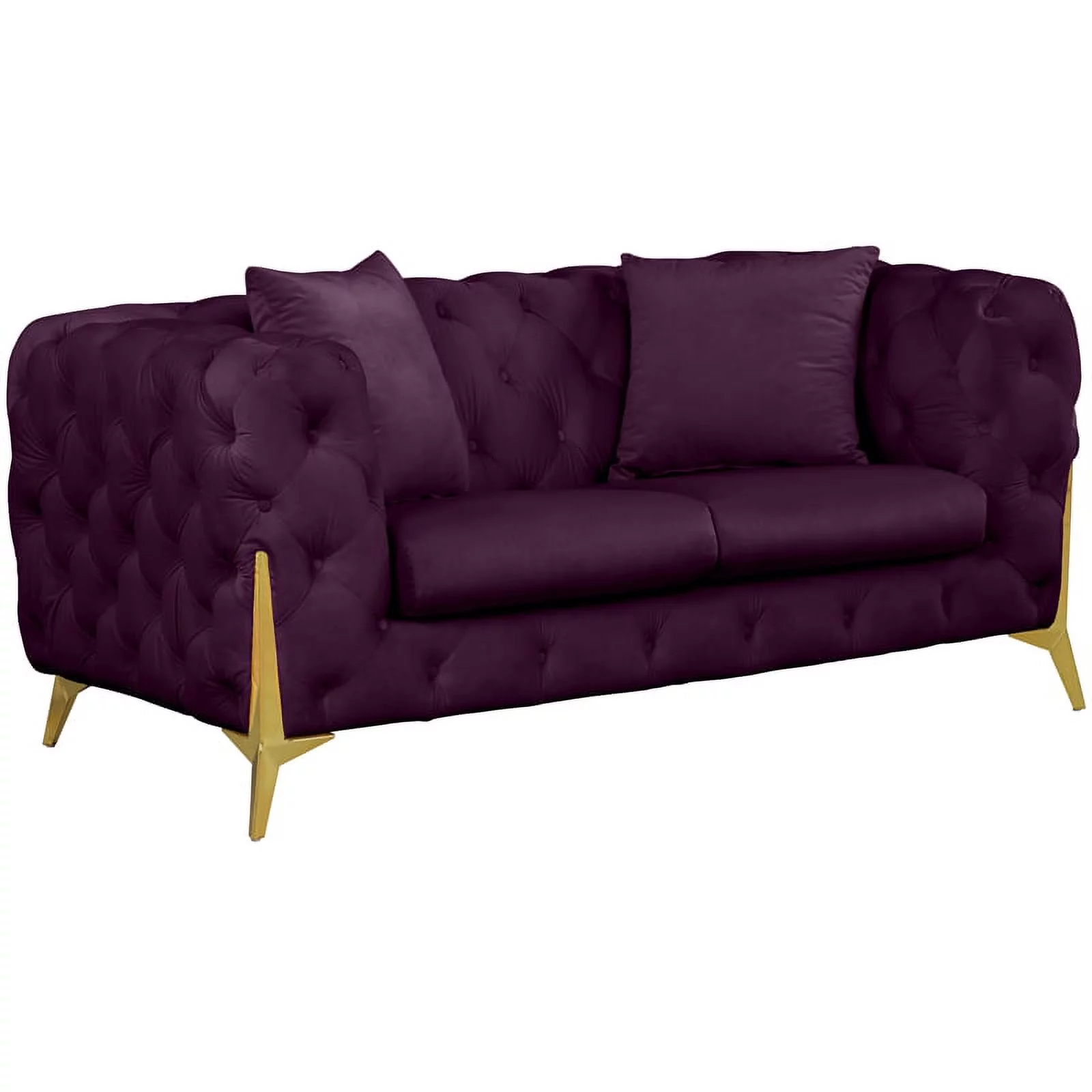Pemberly Row Contemporary Velvet/Metal Loveseat in Soft Purple/Gold