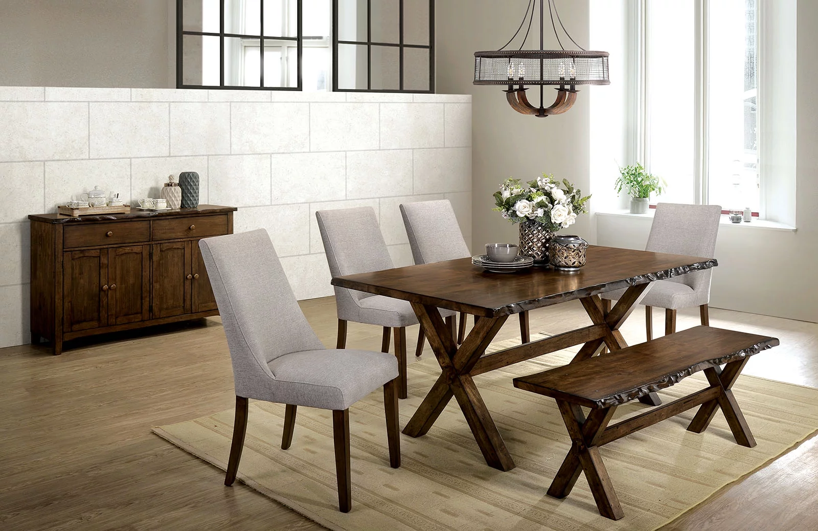 Benzara Transitional Style Solid Wood Rectangular Dining Table with Trestle Base, Brown