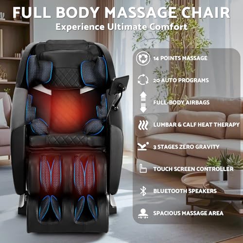 Massage Chair, Zero Gravity Full Body Massage Chair, Shiatsu Recliner with 14 Massage Points, Lumbar & Calf Heating, 20 Auto Modes