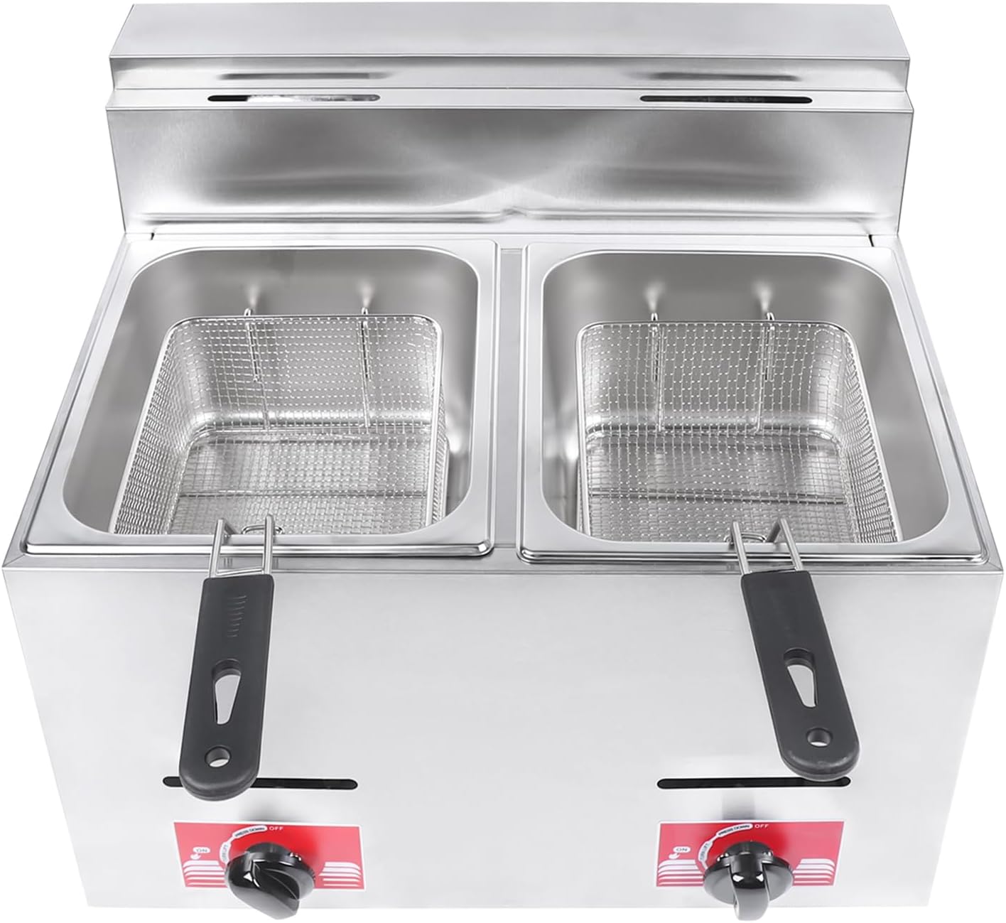 12L Commercial Electric Deep Fryer, Stainless Steel Dual Tank Stainless Steel Deep Fryer with 2 x 5.3QT Removable Baskets & Lid