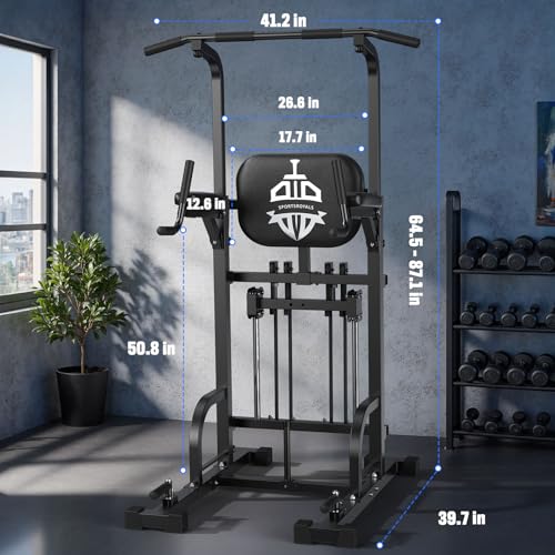Sportsroyals Pull Up Bar Dip Station Power Tower Assistive Trainer Multi-Function Home Gym Strength Training Fitness Equipment 450LBS