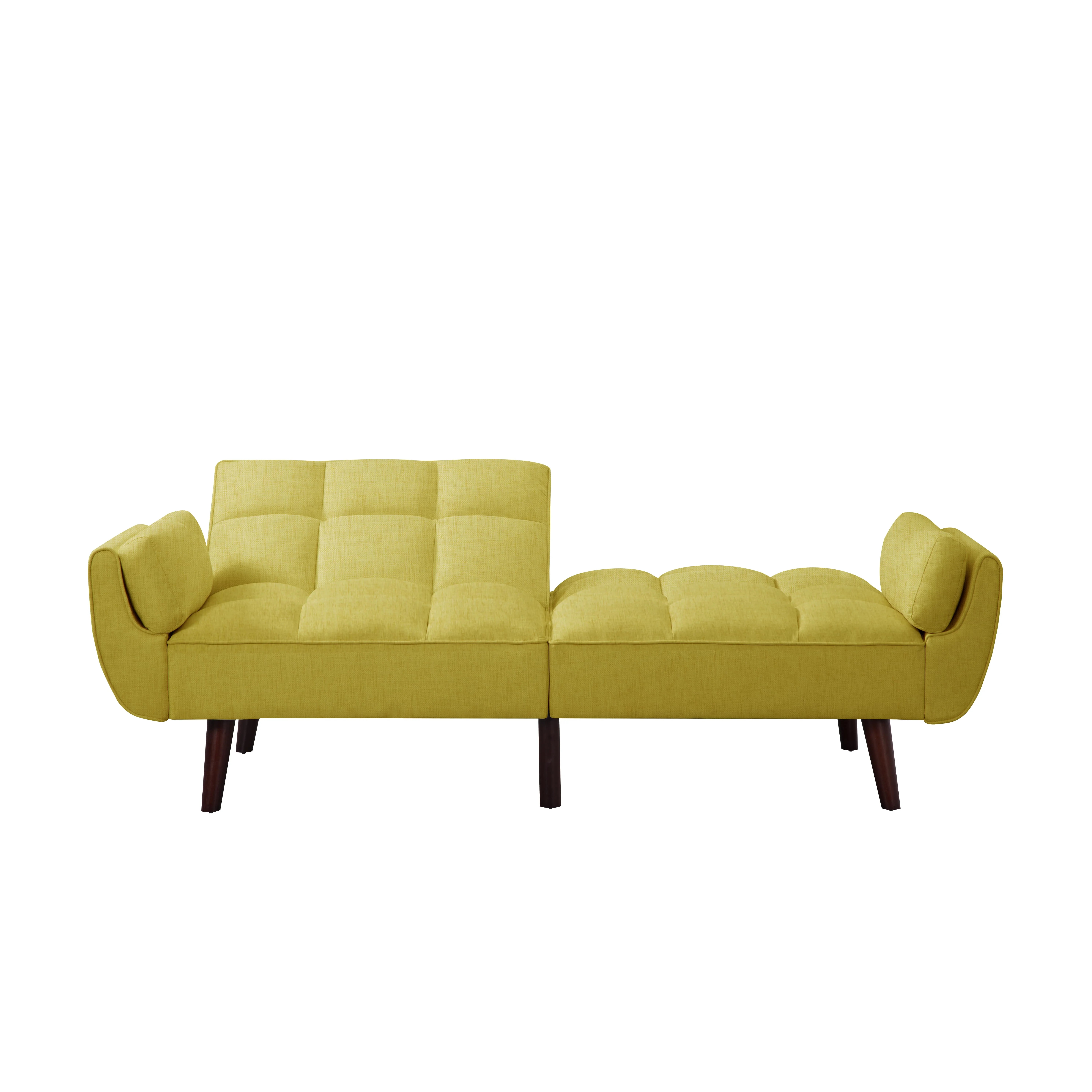 BSHTI 74.4 inch Foam Futon Sofa Bed,Converted Futon Sofa Sleeper with 2 Pillows for Livingroom(Yellow)