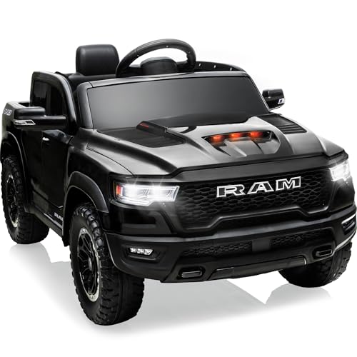 12V Licensed Ram 1500 Ride on Toy for Kids, Toddler Ride on Pickup Truck with Parent Remote Control, Electric Car for Kids with Truck Bed Storage