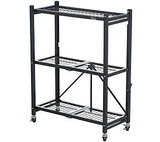 Pop-It 3-Tier Heavy-Duty Collpasible Shelfwith Wheels ,Black
