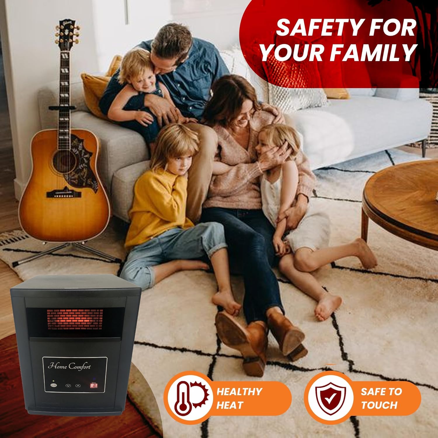 Home Comfort 1500w Infrared Heater - Energy Efficient Space Heater for Year-Round Indoor Warmth, With Thermostat and Remote Control