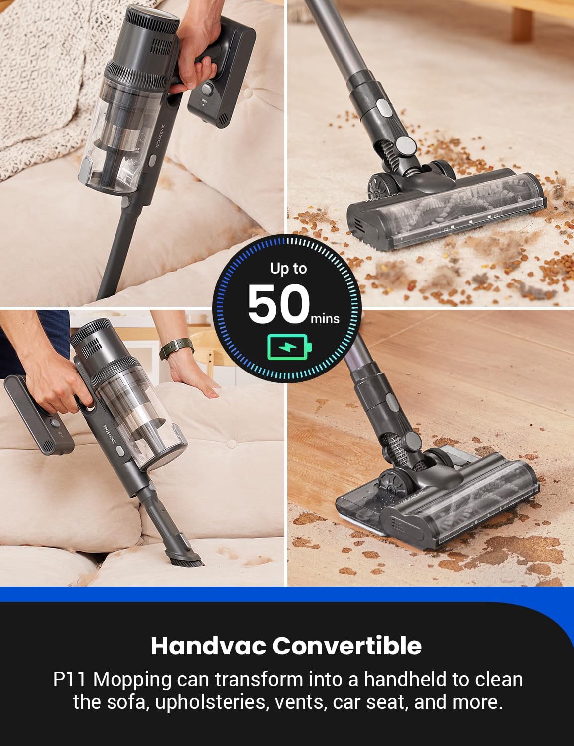 Proscenic Vacuum Cleaners for Home, P11 Mopping Wet Dry Cordless Vacuum and Mop Combo All in one