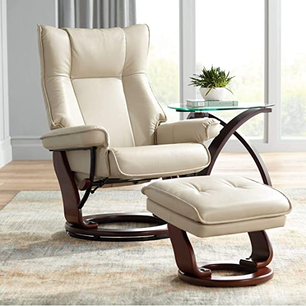 Newport Taupe Swivel Recliner and Slanted Ottoman