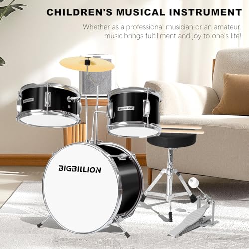 Drum Set for Kids, 3-Piece 14'' Beginner Kids Drum Kit Junior Drum Set with Bass Tom Snare Drum with Adjustable Throne, Cymbal, Pedal