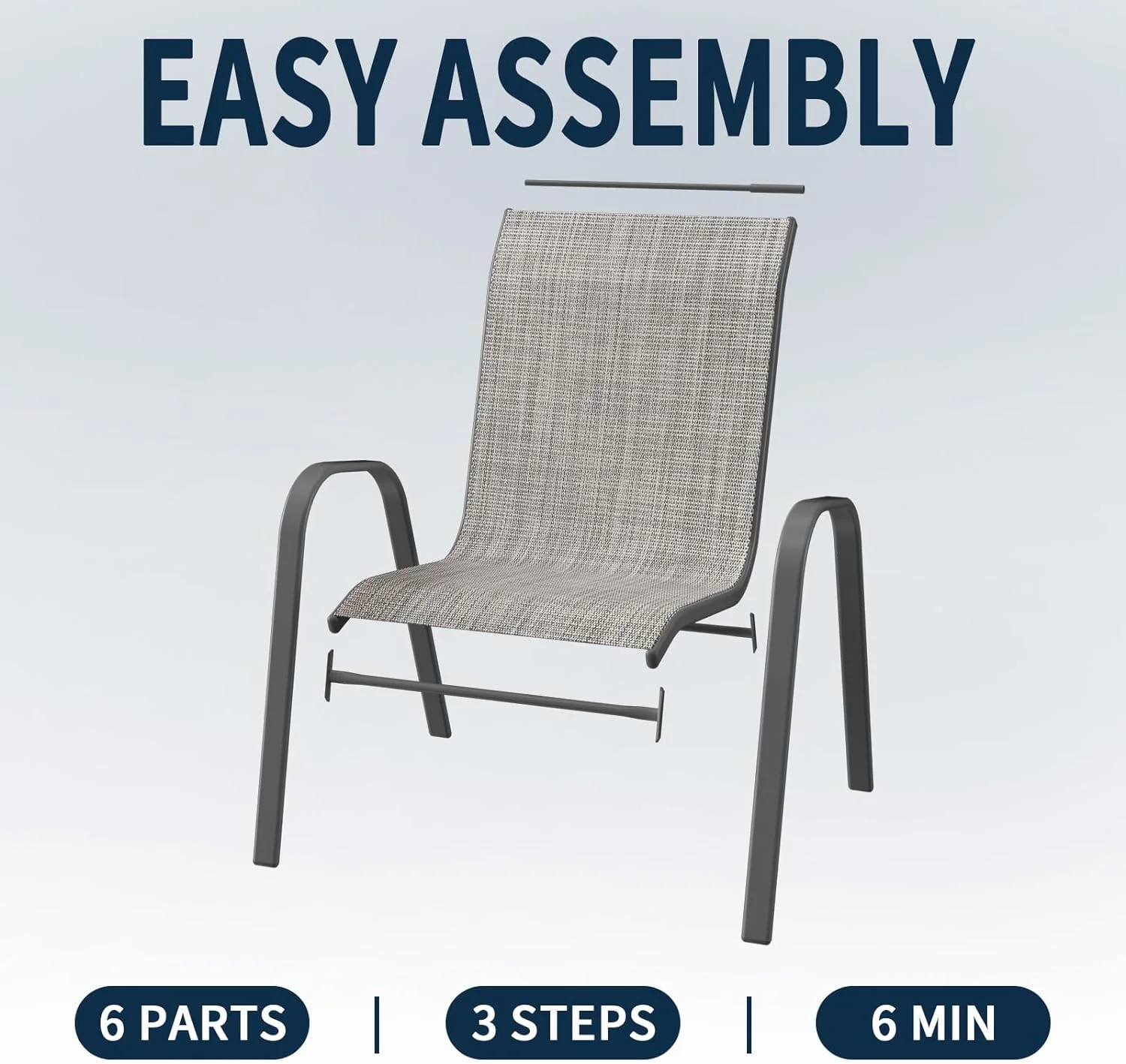 ELPOSUN Patio Chairs Set of 2, Outdoor Stackable Dining Chairs for All Weather, Breathable Garden Outdoor Furniture for Backyard Deck,Grey & White