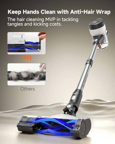 YONNDER Cordless Vacuum Cleaner, 48KPA/550W/60Mins Powerful Stick Vacuum for Home, Anti-Tangle, Self-Standing, Lightweight, Charging Dock