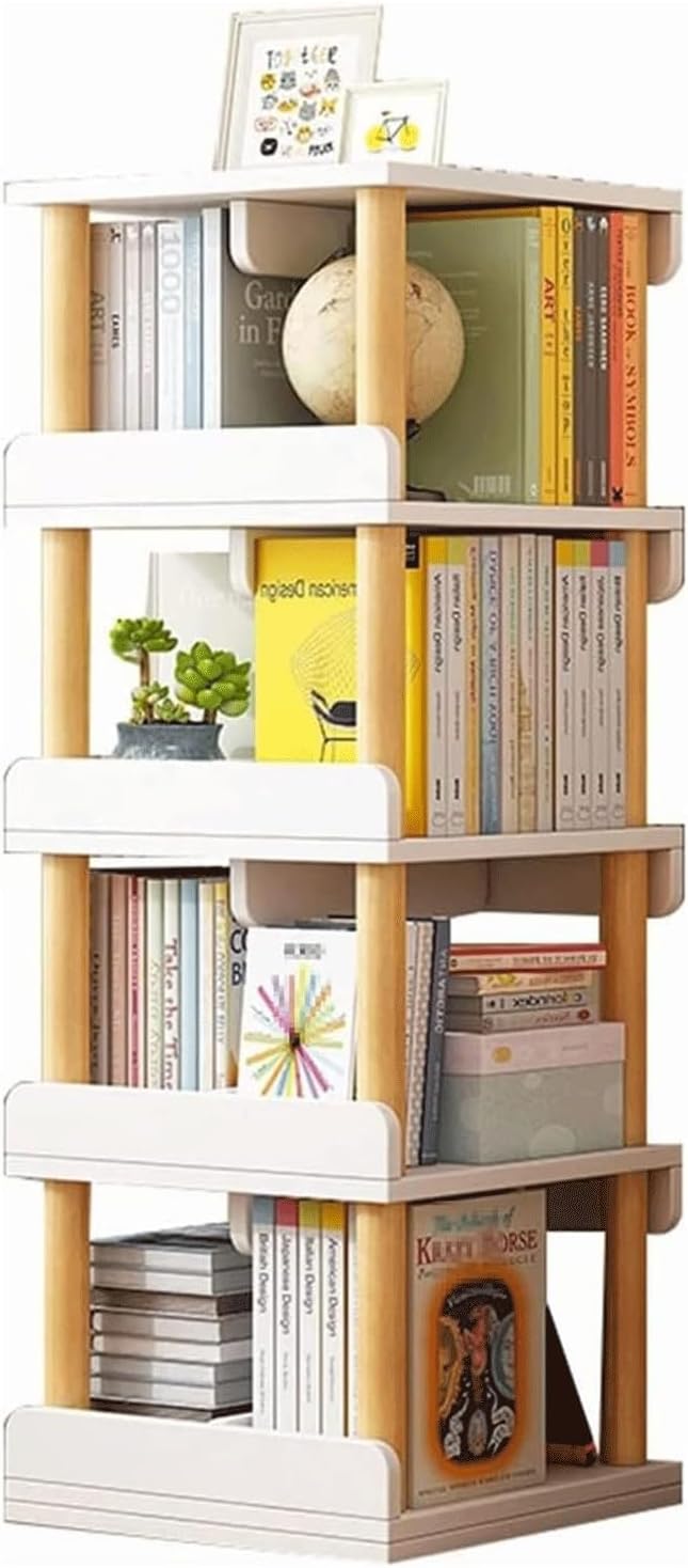 Flexible Bookcases 360° Rotating Bookshelf Wooden Square Standing Bookcase Space Saving Simple Bookshelves Living Room Book Rack Perfect Furniture