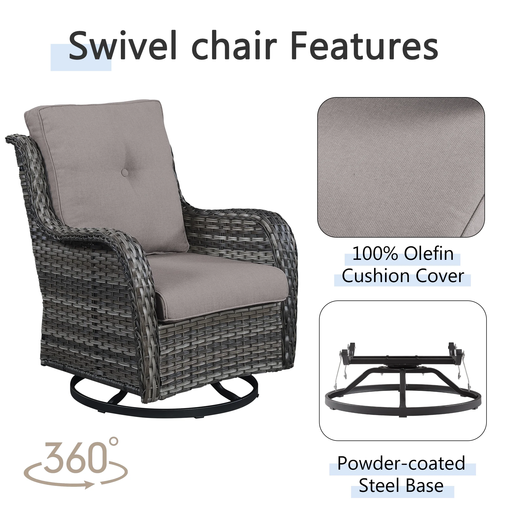 PARKWELL 3-Piece Outdoor Swivel Gliders with Side Table - Patio Wicker Bistro Furniture Set for Porch Deck Backyard