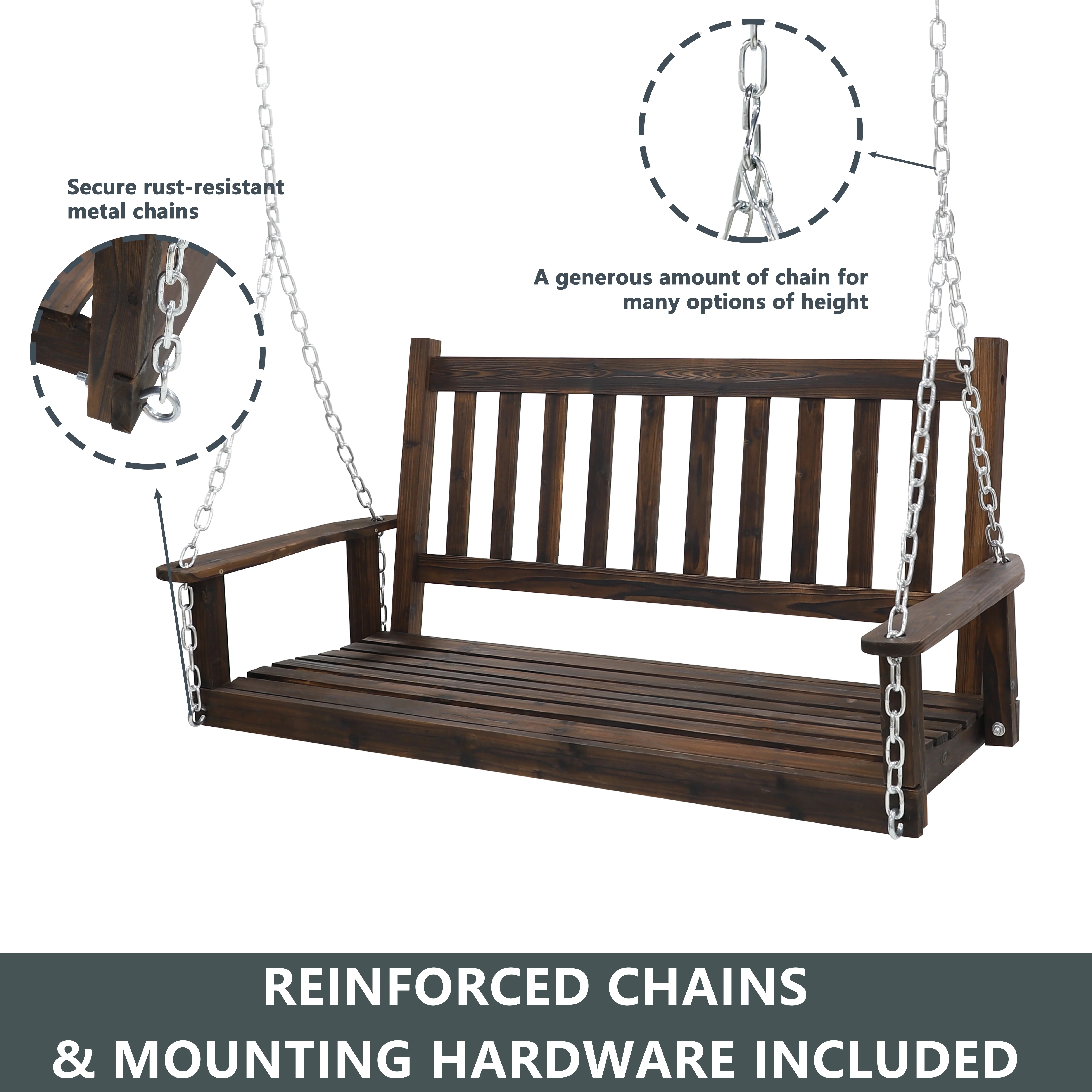 VEIKOUS Outdoor Wooden Porch Swing 4ft w/ Chains 2-person Swing Bench Chair for Patio, Rustic