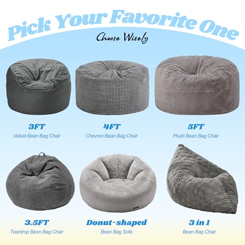 Hobestluk 3 in 1 Bean Bag Chair Giant Bean Bag Chairs Convertible Bean Bag Floor Cushion with Machine Washable Cover