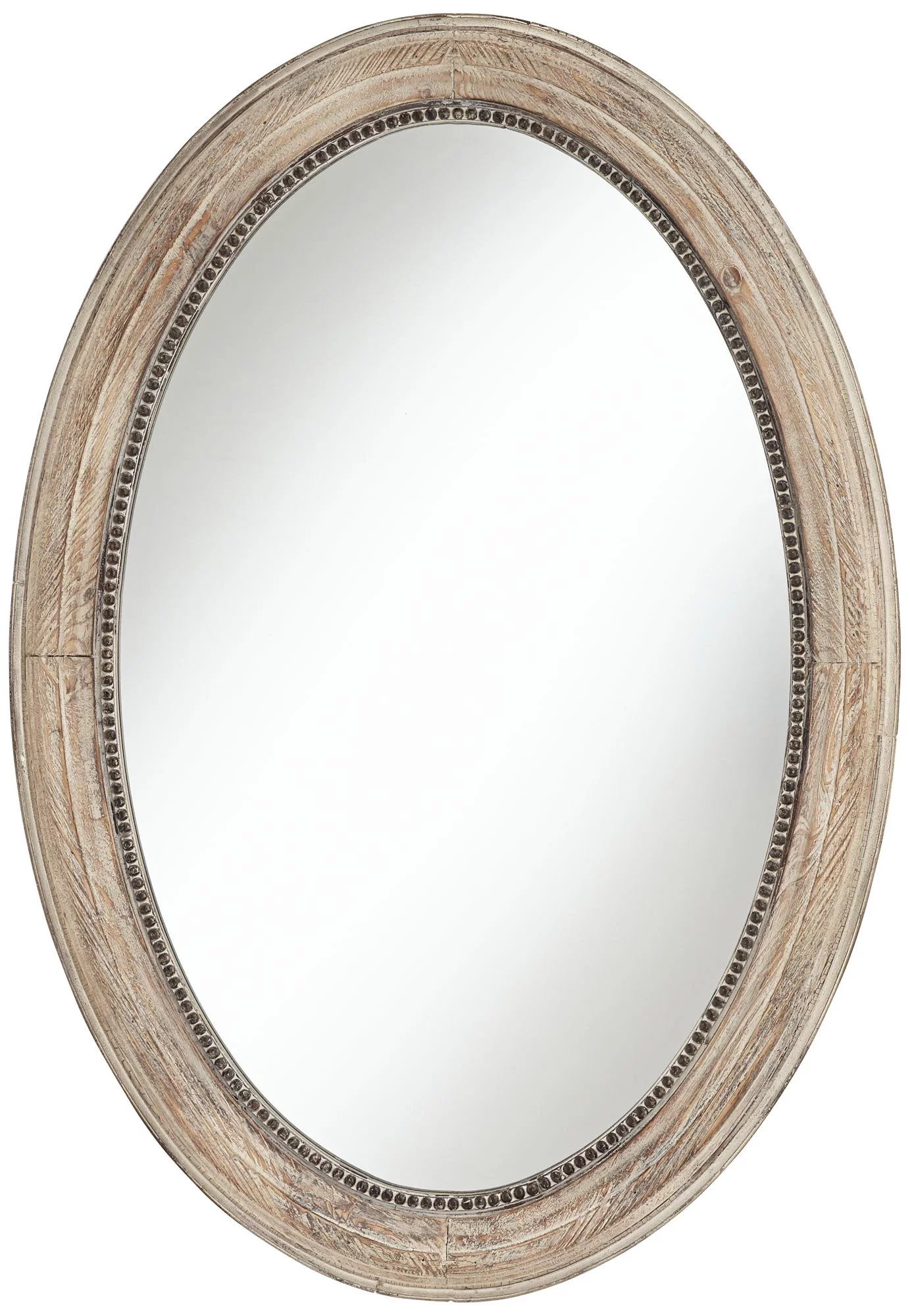 Noble Park Zahra Oval Vanity Decorative Wall Mirror Rustic Farmhouse Beaded Trim Natural Wood Frame 23 1/2" Wide for Bathroom Bedroom Living Room Home