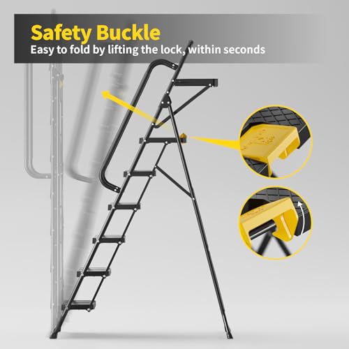 KINGRACK 6 Step Ladder with Tool Platform, Folding Step Stool with Handrails, Sturdy Steel Ladder with Wide Pedal