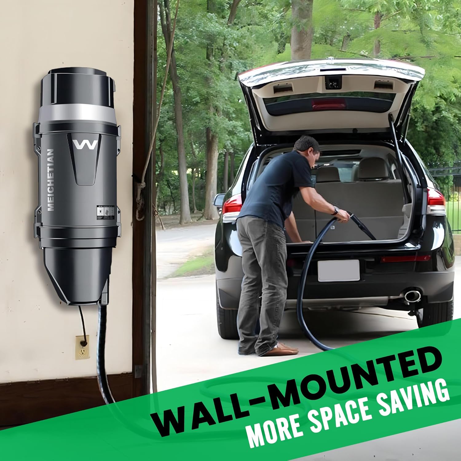 Garage Vacuum Wall Mounted, 5 Gallon Wet Dry Car Vacuum Cleaner with 26 ft Extra Long Hose for Garage, Car, Workshop, Pet Hair, Black