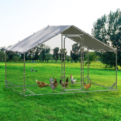 BOSSIN Metal Chicken Coop with Waterproof Cover, Poultry Cage Spire Shaped Coop, Walk-in and Heavy Duty Design