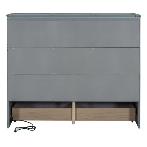 Harper & Bright Designs Queen Size Murphy Bed Cabinet, Solid Pine Wall Bed Chest with USB