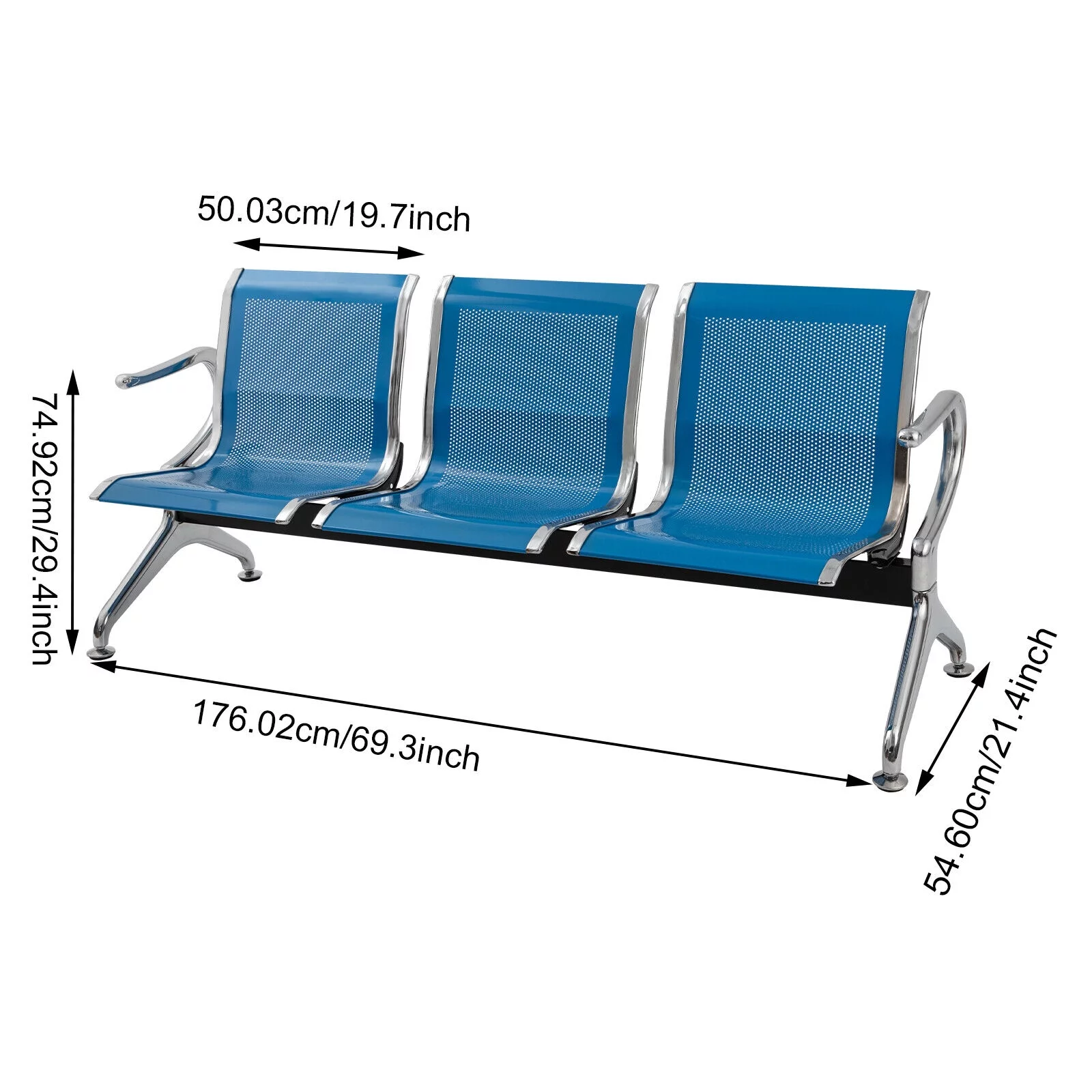 TFCFL Modern 3 Seat Office Reception Chair Waiting Room Visitor Guest Sofa Seat w/ Arm