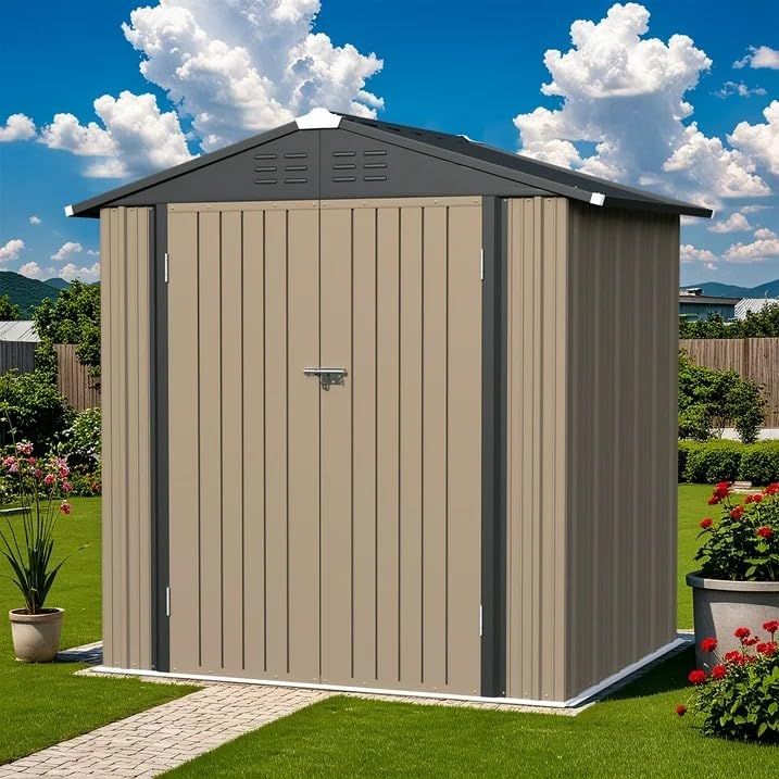 Greesum 5×3 FT Outdoor Storage Shed, Metal Storaged Sheds Without Floor, Tool Sheds with Lockable Doors and Sloping Roof for Garden, Patio, Backyard