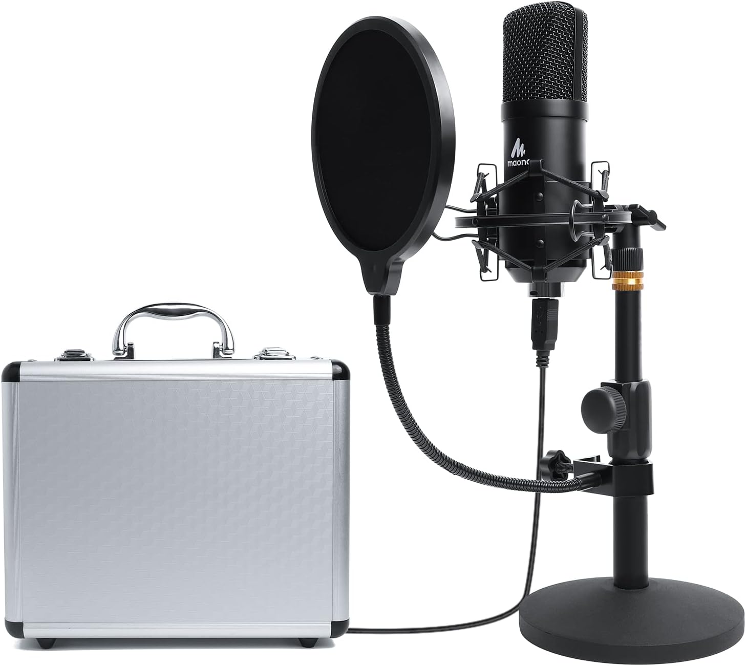 USB Microphone Kit 192KHZ/24BIT with Aluminum Organizer Storage Case MAONO PC Condenser Podcast Streaming Cardioid Mic Plug & Play for Computer
