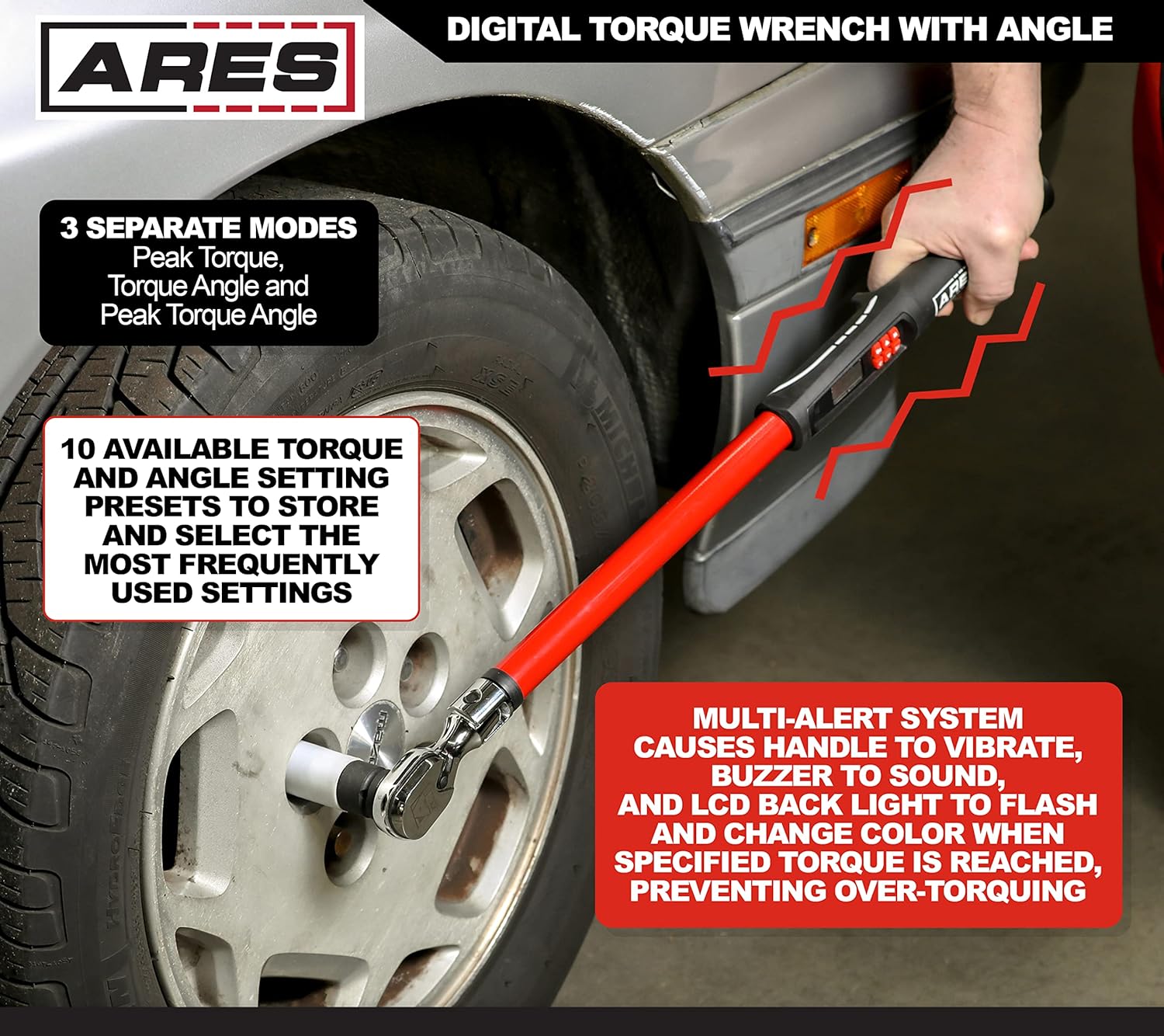 ARES 43008 - 1/2-Inch Drive Flex Head Electronic Digital Torque and Torque Angle Wrench - 25-250 ft/lbs (34-340Nm) - +/- 2% Accuracy